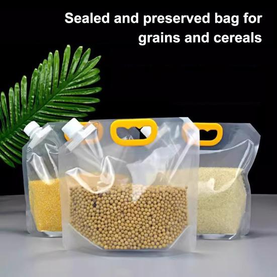Airtight Food Storage Bag with Lid Freestanding Rice Storage Pouch Sealed Reusable Grain Storage Bag for Flour Beans Kitchen Cabinet Pantry