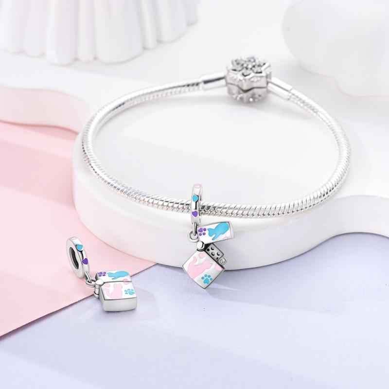 Charms Copper Colorful Cat Lighter Heart-Shaped Pendants Fit Charms Plata Original Bracelet Beads Women Jewellery Making
