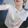Women's Round Neck White Short-Sleeved T-Shirt with Gold Print - Spring 2025 Niche Design