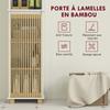 Bathroom column, bathroom storage unit with bamboo slatted door and open compartments, white