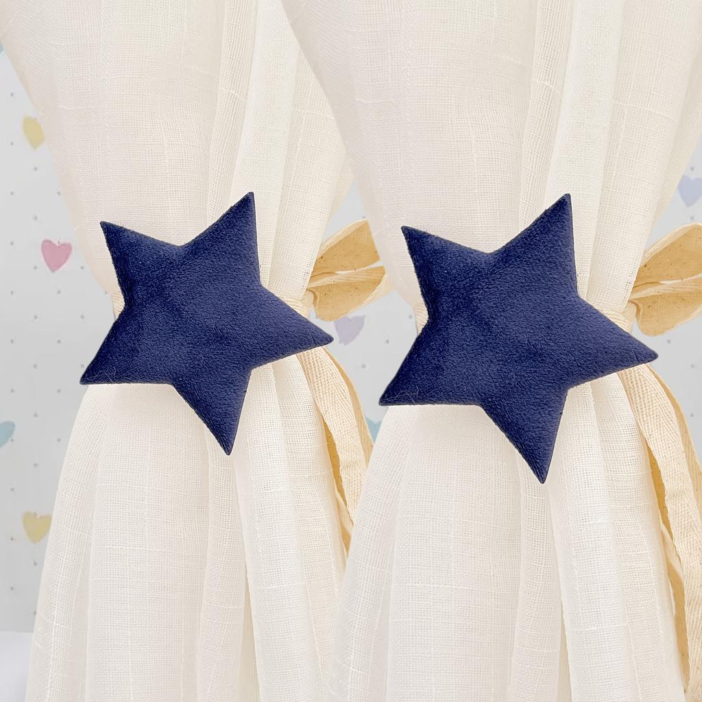 2 Pezzi Fermacravatta per Tende a Forma di Stella Blu Navy - Durevoli Tende per Finestre in Poliestere con Nastro, Perfetti per un Arredamento Domestico di Stile