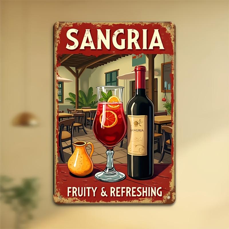 

Vintage Sangria Metal Wall Sign - Rustic Tavern Scene Retro Iron Decor with Pre-Drilled Holes, No Electricity Needed for Bars 20x30cm（7.8x11.8inch）