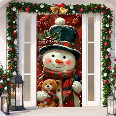 Snowman with Doll Linings For Christmas Doors Xmas Door Cover 2025 New Year Party Supplies Outdoor Garden Front Door Decoration
