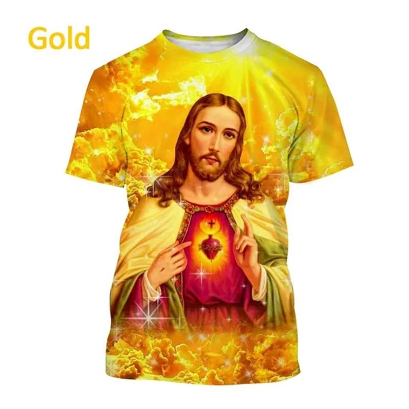 Jezus Kocha Każdego Chrześcijanina Koszulka Drukowana 3D Letnia Moda Wzór Jezusa Mężczyźni Kobiety Gorąca Krótki Rękaw Codzienna Koszulka Ropa Hombre