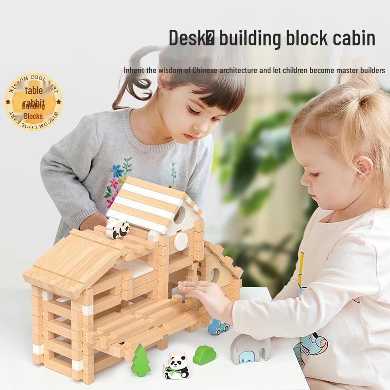 Educational Children's Wooden Building Blocks - Luban Mortise & Tenon, Free Assembly Cabin Gift for June 1st