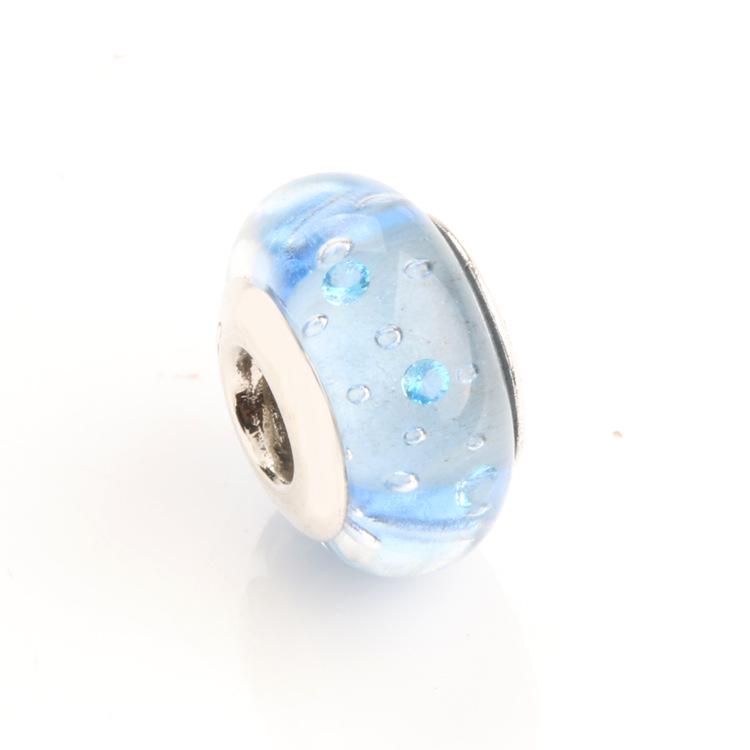 S925 Sterling Silver Blue Bubble Glass Beads - Valentine's Day Gift for Her