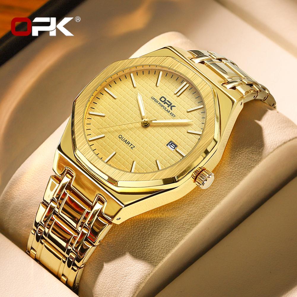 OPK Luxury Fashion Men's Quartz Watch Octagonal Waterproof Night Light Business Men's Calendar Watch