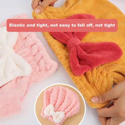 Hair Drying Hat with Elastic Band Super Absorbent Quickly Dry Thickened Less Frizz Bow Decor Hair-drying Cap Drying Head Wrap Home Travel Use