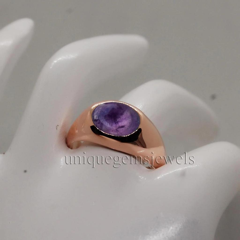 Oval Cab Purple Fluorite Sterling Silver Rose Gold Fill Ring Jewelry, Handmade Artisan Ring Jewelry