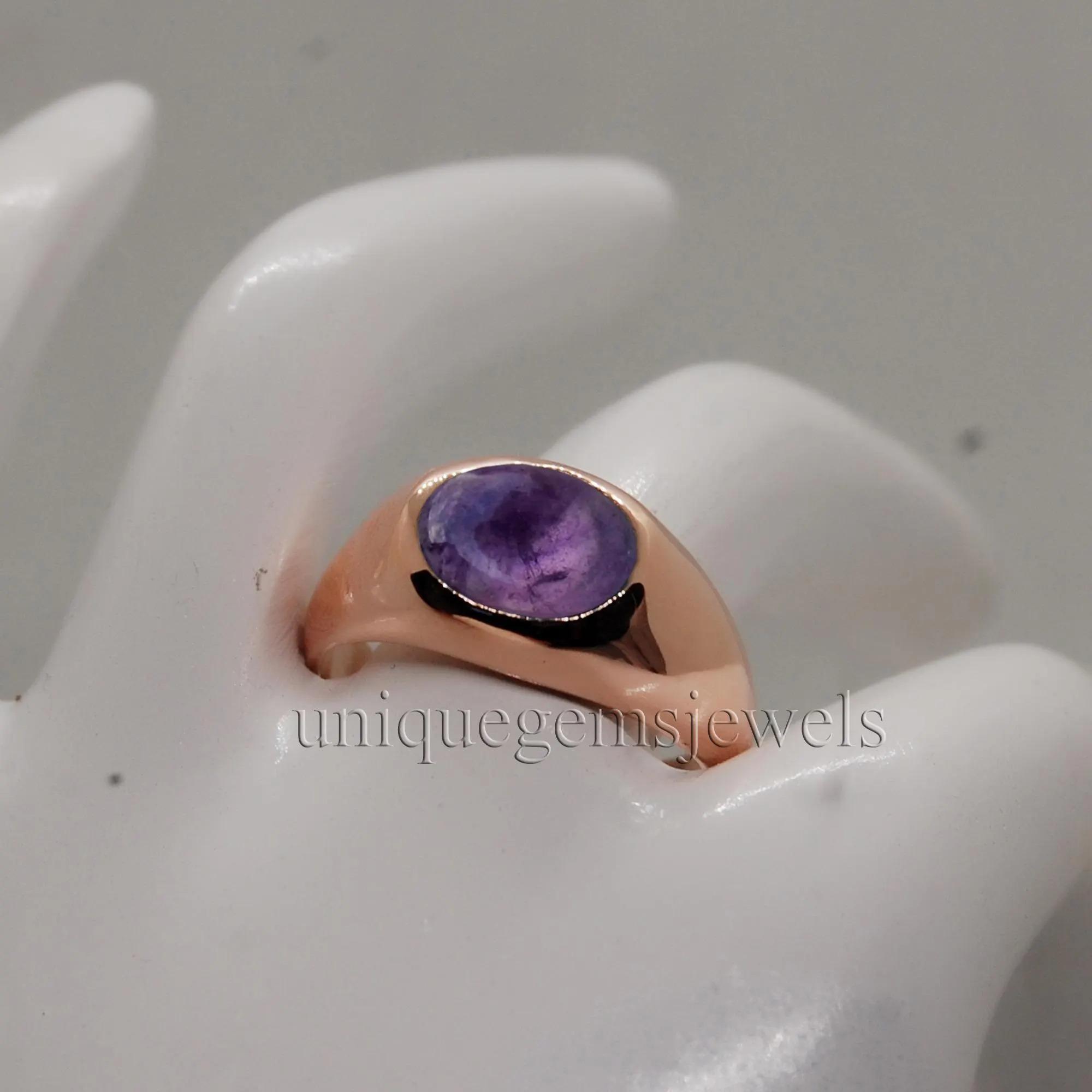 

Oval Cab Purple Fluorite Sterling Silver Rose Gold Fill Ring Jewelry, Handmade Artisan Ring Jewelry 6 рожевий колір золота