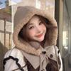 Women's Classic Label Patch Fur Hooded Hat