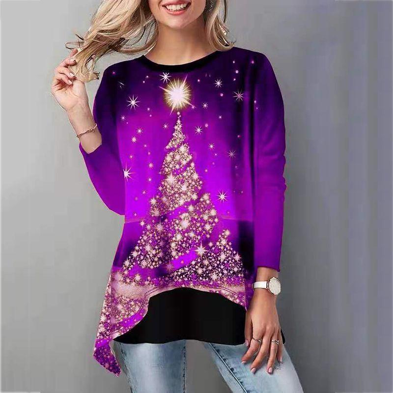 Stylish Women Christmas Tree Tops Long Sleeve Casual Xmas Pullover T Shirt Blouse