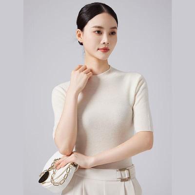 Fengxun Women's Pure Wool Slim Fit Mock Neck Knit Top