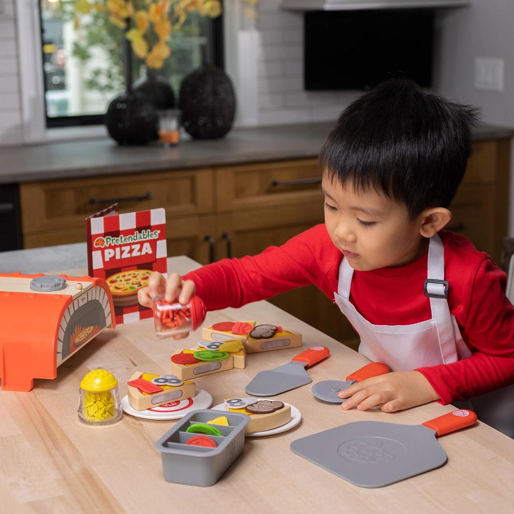 Fat Brain Toys Authentic Pizza Making Pretend Play Set with Wooden Pizza Oven, FA405-1, Authentic