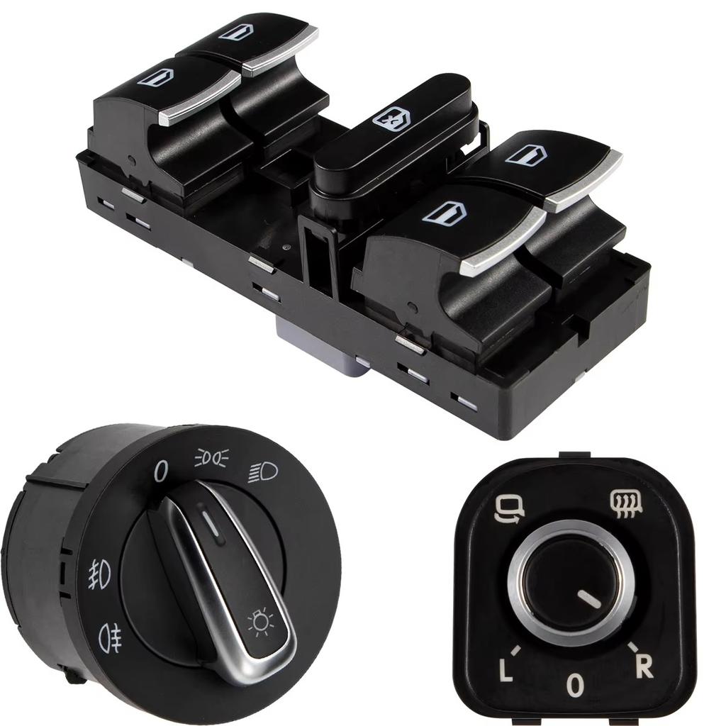 5ND959857 6 Pz/Kit Cromato Interruttori Finestrino Auto Interruttori Fari Controllo Finestrino Interruttore Alzacristalli Elettrico Per VW Golf GTI 5 6 Jetta 6