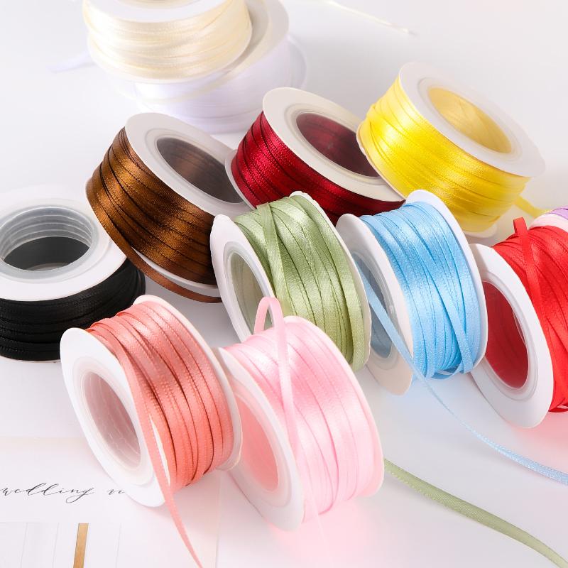 3Mm Thin Ribbon Balloon 1Roll Colorful Rope Ribbon Double-Sided Ribbon Party Card Gift Decoration Diy Packaging Hair Accessories