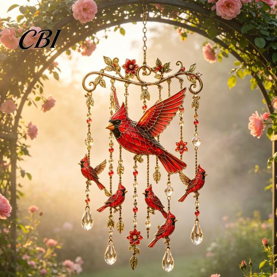 Yard Art for Outside Hummingbird Wind Chime, Chimes Outside, Stained Glass & Crystal Sun Catcher Hanging Bird Ornament Windchime, Colorful Decorations