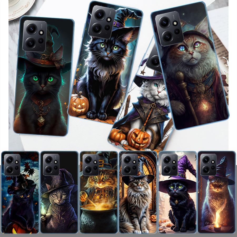 Halloween Magic Cat Phone Case For Redmi 12 13C 12C 15C 9 10 10C Note 13 Pro Plus 14 15 Pro 9T 9C 9A TPU Soft Cover Clear Cell C
