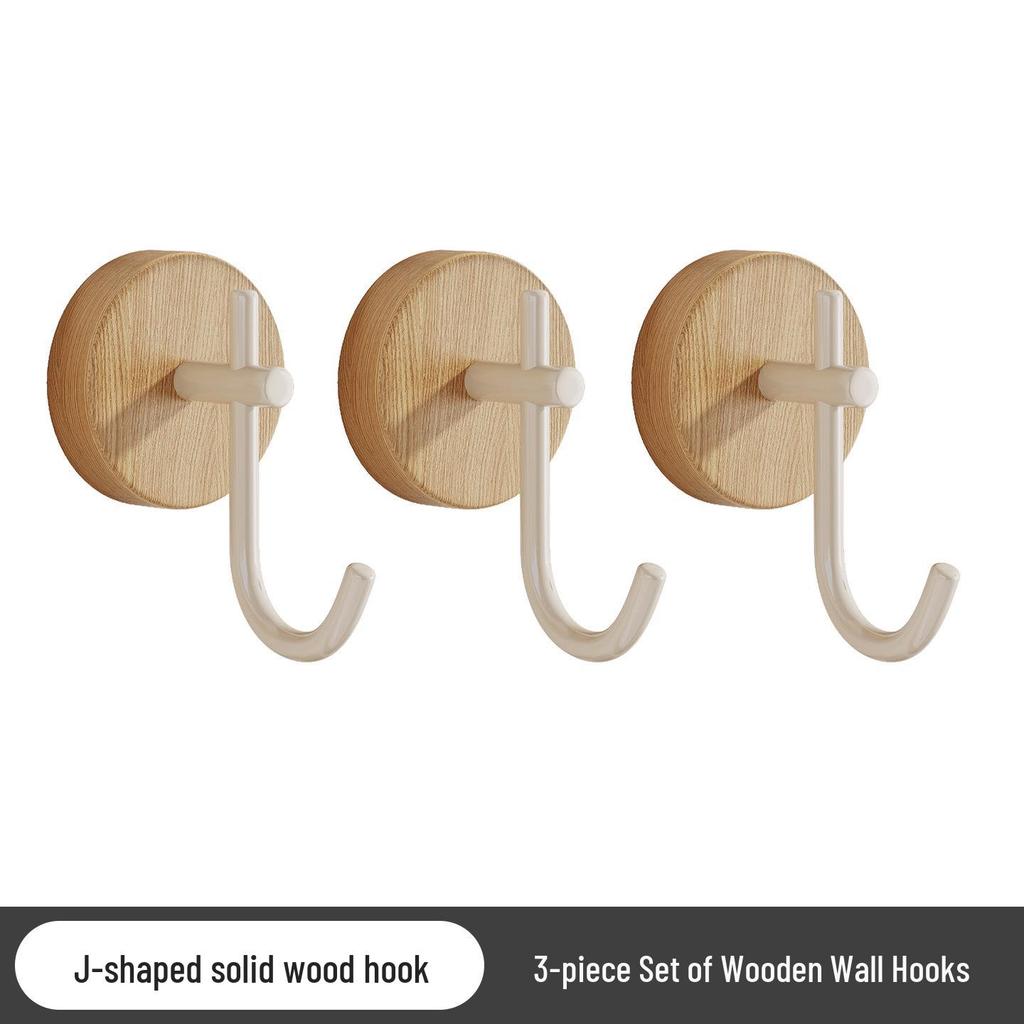 Walnut Solid Wood Door Hook, Nail-Free Wall-Mounted Clothes Hanger for Bedroom Decor