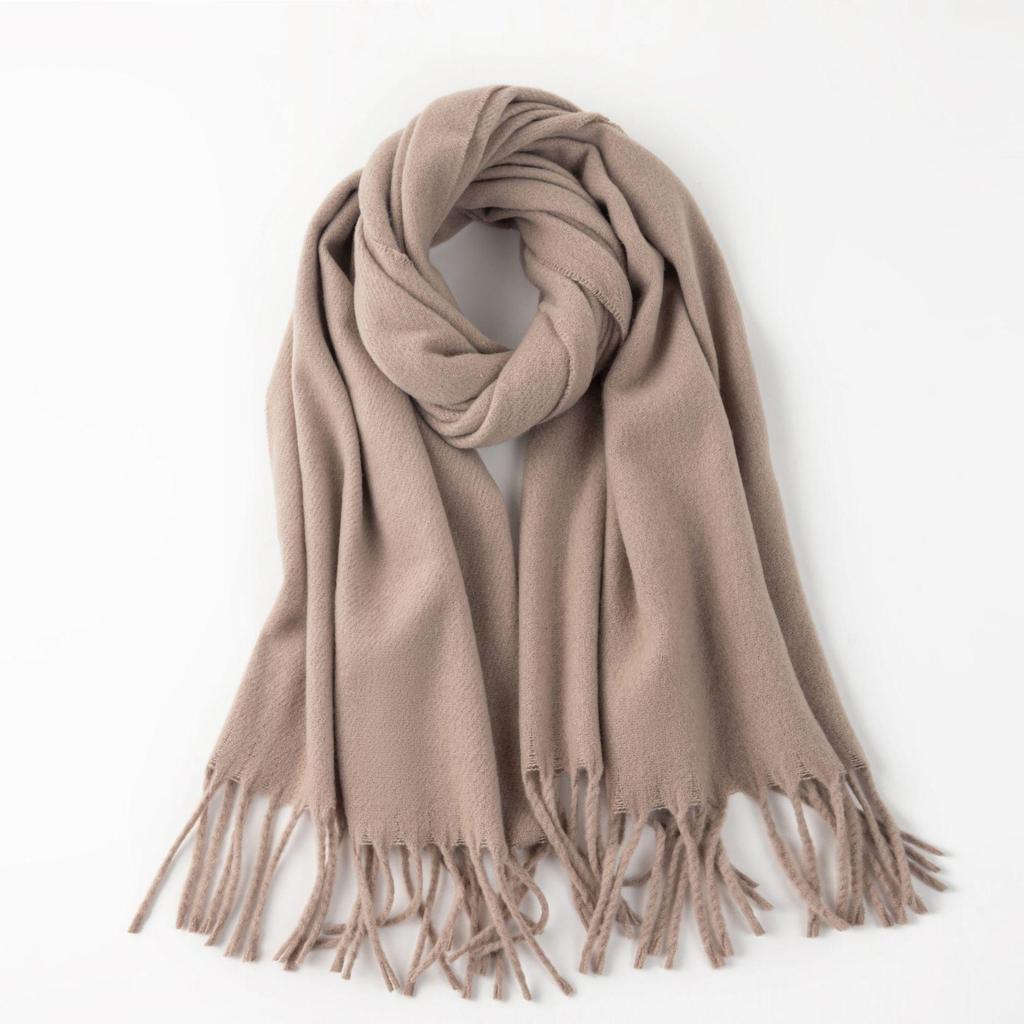 Korean-Style Faux Cashmere Shawl, Solid Color, Versatile Tassel Scarf for Women