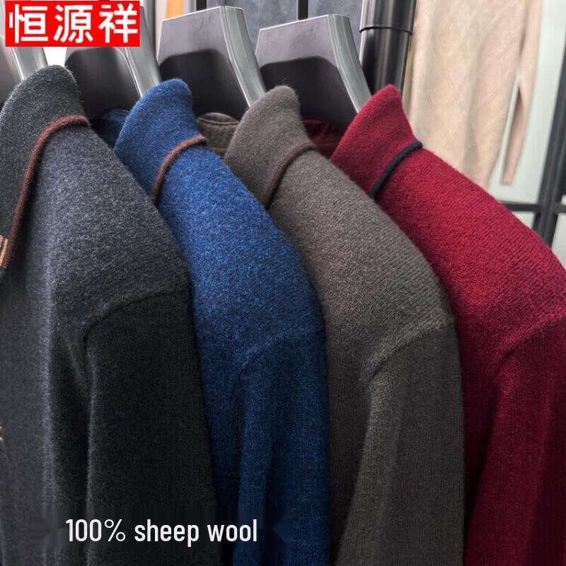 Hengyuanxiang Men's Pure Wool Polo Collar Sweater