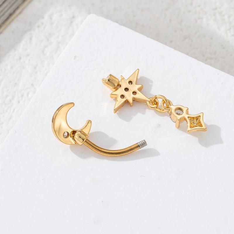 Sexy Women's Charm Moon Star Pendant Perforated Navel Ring Music Festival Jewelry Accessories Hexagram Belly Button Piercing