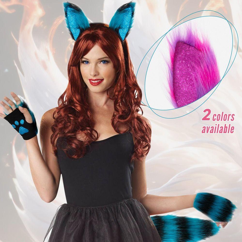 Lolita Cat Ears Headband Set Cat Woman Halloween Dress Up Cute Cosplay Headwear  Women