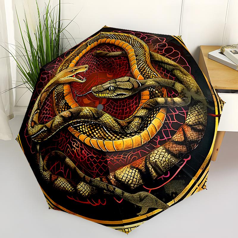 Snake Theme Design Folding Umbrella-Fashionable Auto-Open Design 8 Iron Ribs Plastic Handle Foldable Sunshade,Perfect Gifts