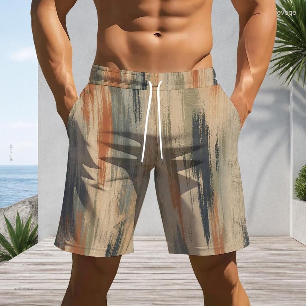 Men S Plus Size Printed Beach Shorts Drawstring Waist Straight Leg With Side Pockets