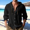 Men Hooded Drawstring Shirt Top Solid Color Button Closure Long Sleeve Quick Dry