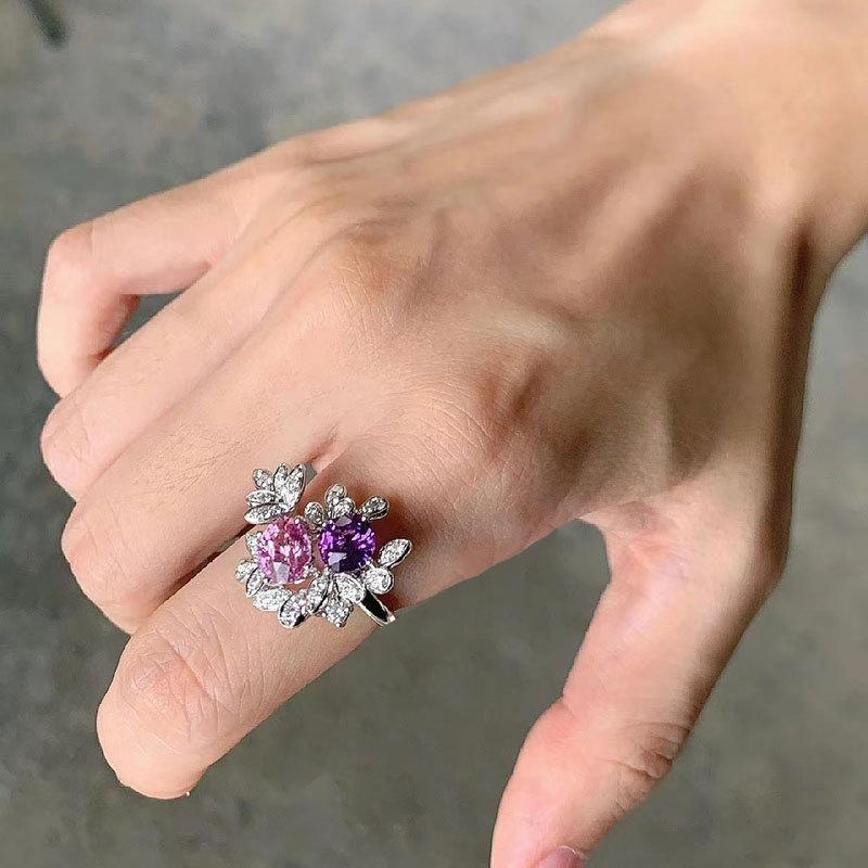 Elegant Sparkling Gem Flower Adjustable Ring for Women - High-End Luxury Design Open Adjustable