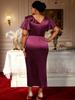 Plus Size Wine Red V-Neck Ruffle Bodycon Evening Gown