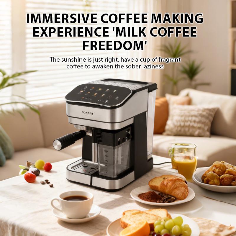 European Standard Italian Semi-Automatic Espresso Machine with High-Temperature Steam and Milk Frothing Capability