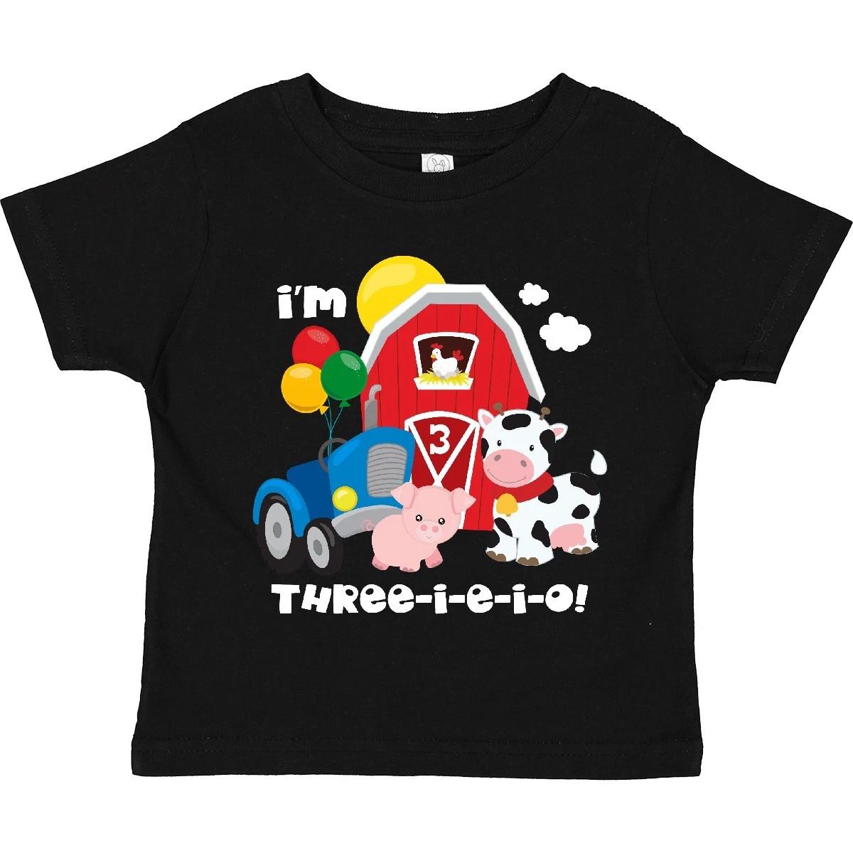 

Inktastic THREE-I-E-I-O 3rd Birthday Toddler kids boys T-Shirt Farm Cow Pig Eieio Tractor 130