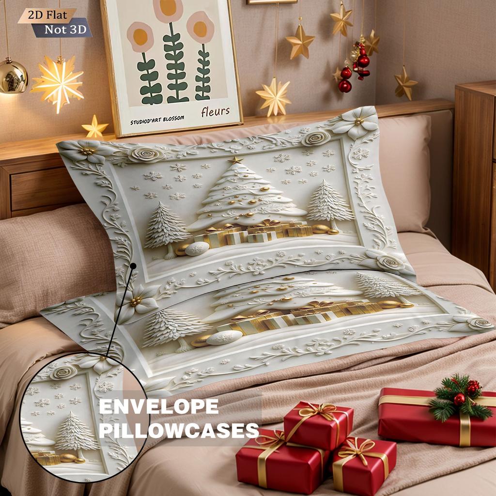 Ensemble de couette sans garniture 3 pièces imprimé arbre de Noël imitation relief multi-taille chambre dortoir décoration de literie lavable en machine