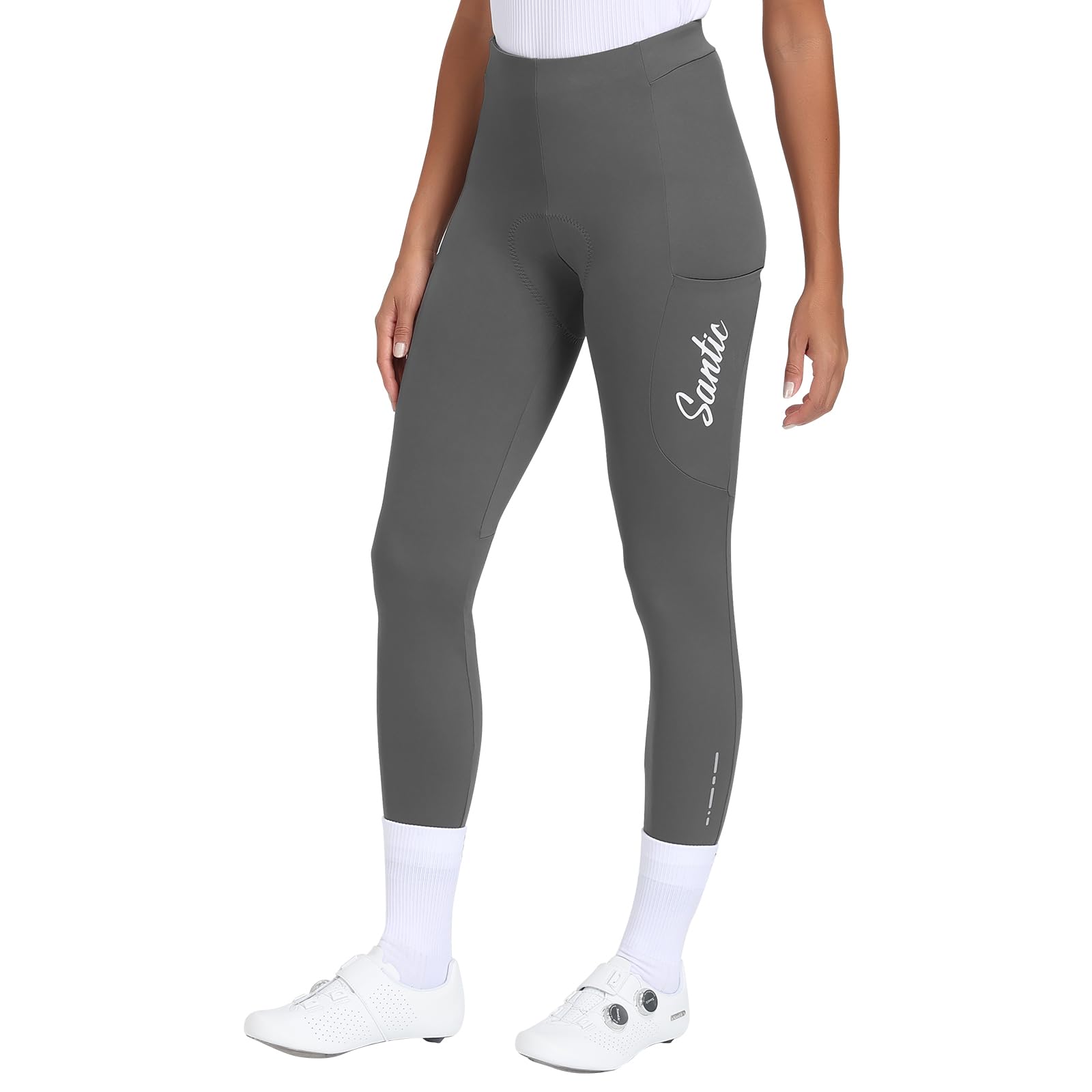 

Santic Women s Cycling Pants, Spring/Summer, Long, Breathable, Elastic Cycling Pants for Road Bikes, Padded, Gray, Size M