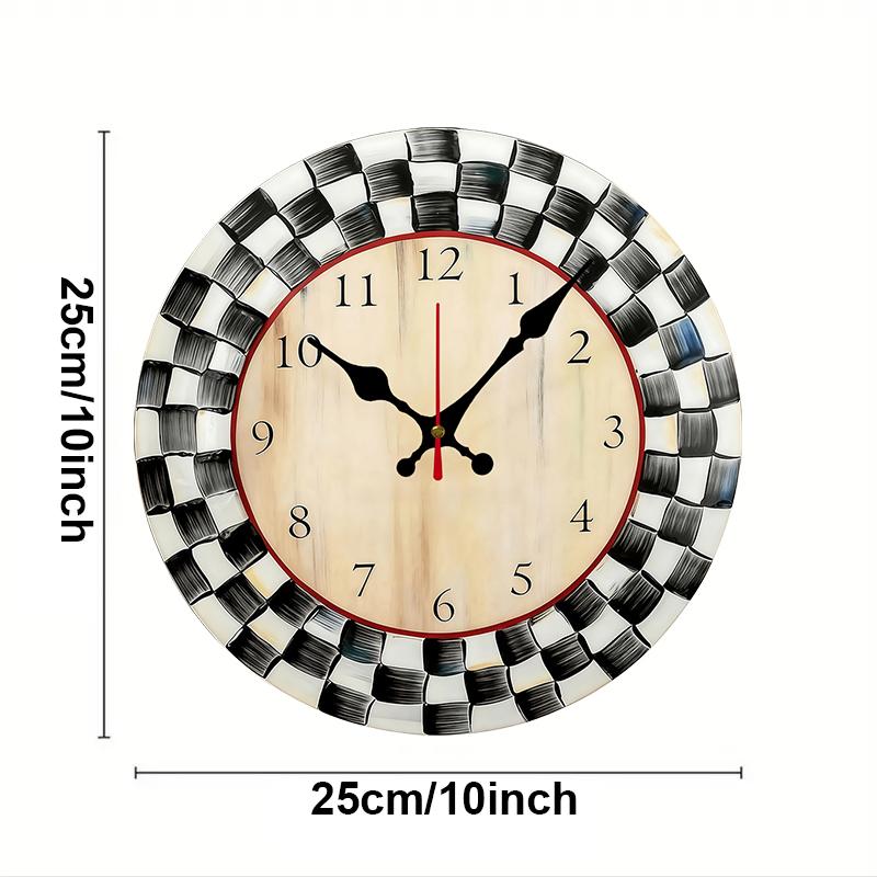 

Black And White Grid Wooden Round Silent Hanging Wall Clock,Suitable For Living Room,Office,Study Room,Bedroom,Home Decoration (as the picture,10 inch)