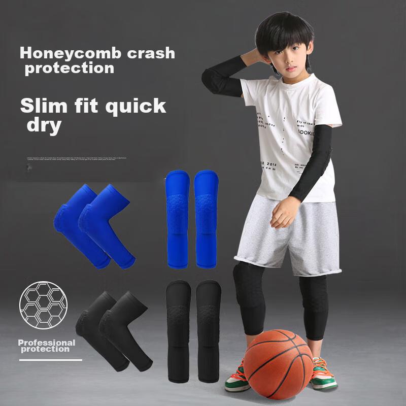 Children's Knee And Elbow Pads, Boys' Anti-Fall Set for Cycling, Basketball, Skateboarding, Soccer, Sports, Summer Thin Style, Black, Size S