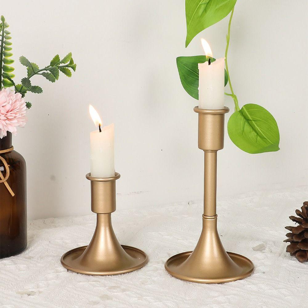 Retro Gold Taper Candle Stick Iron Handhold Taper Candle Stand Sturdy Household Vintage Candlestick Holder Home Decoration