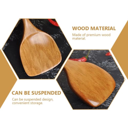 STOBAZA Wooden Spatula, Long Handle Cooking Spatula Turner, Kitchen Wok Spatula Utensil, Flat Frying Spatula Spatula Cooking Shovel Flipper Scoop Kitc