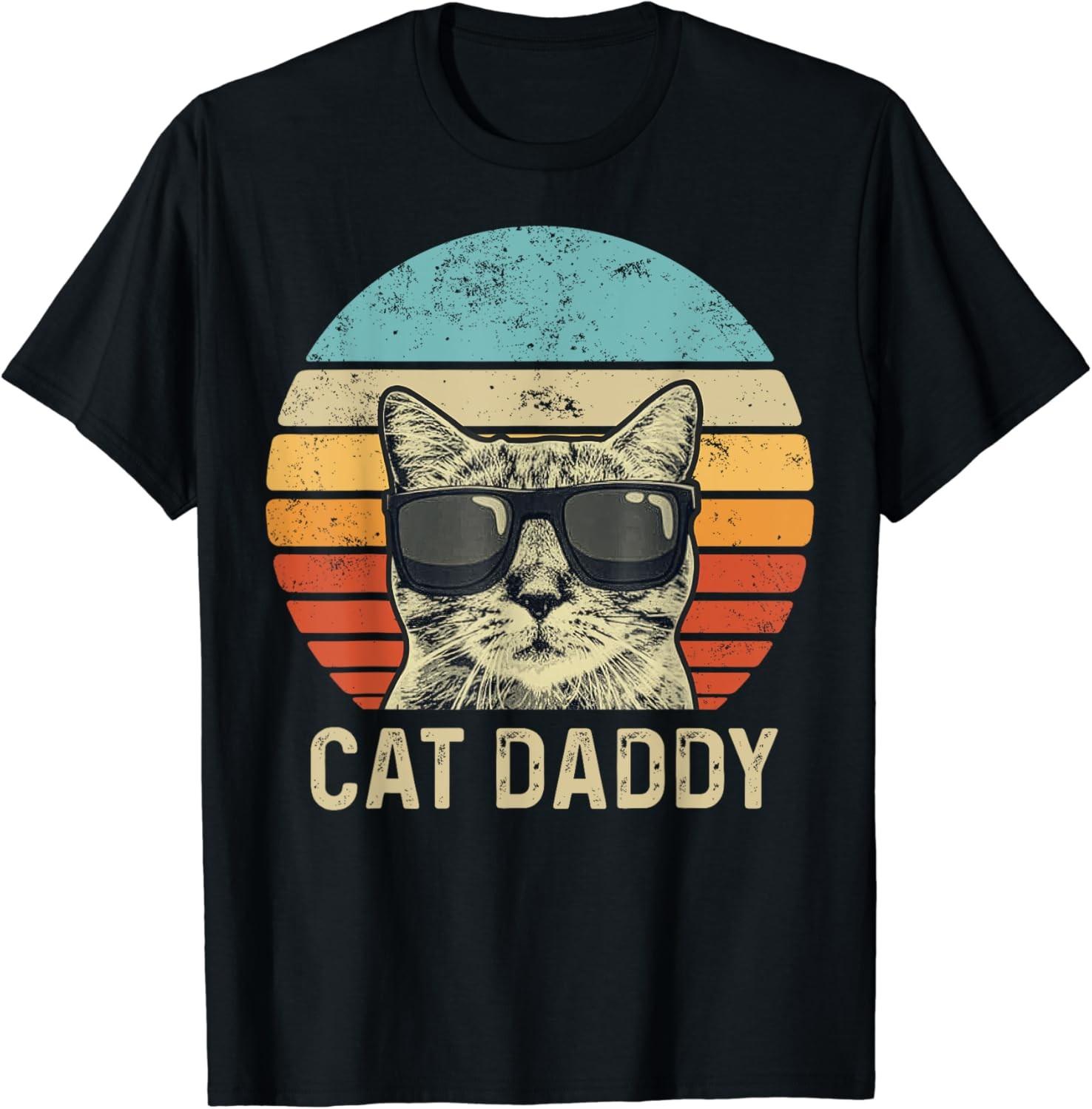 Cat Daddy Retro Cat Sunglasses Cool Cat Dad Gift Fathers Day T-Shirt S разноцветный