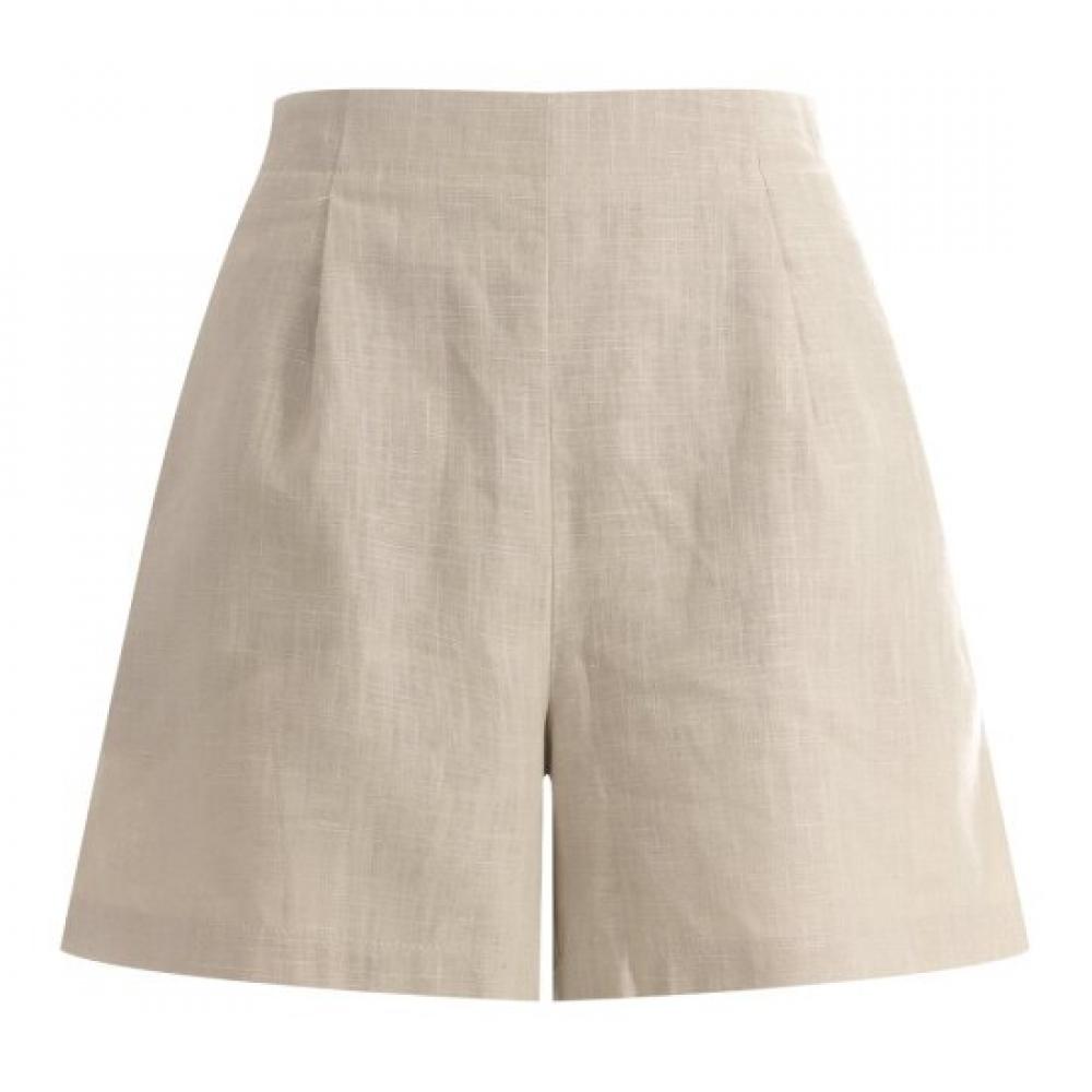 Shop Women Linen One Tuck Banding Shorts Beige Pic Wpt 1395