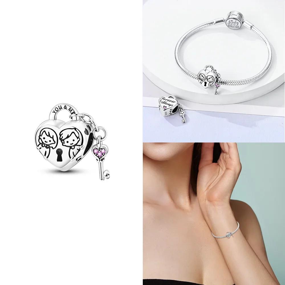 Infinite Love Crown Double Heart Shape Pendant Rose Gold Charm Beads Fit Original Copper Bangle Diy Jewelry Gift