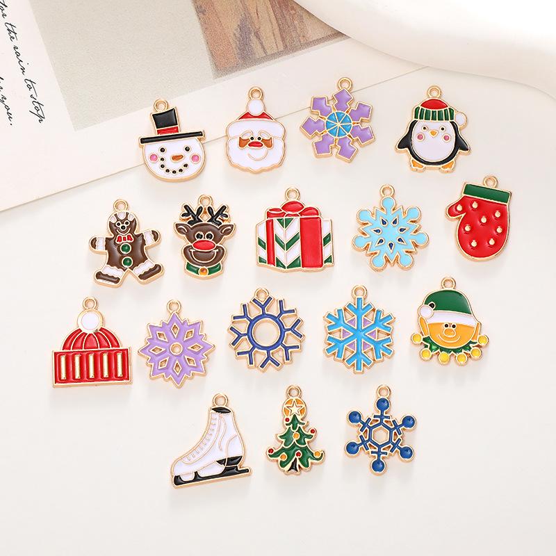 New Christmas 17-piece set: Santa Claus, Christmas tree, alloy accessories, earrings, oil-drip pendants, and ornaments for women D2841Christmas17Style（G