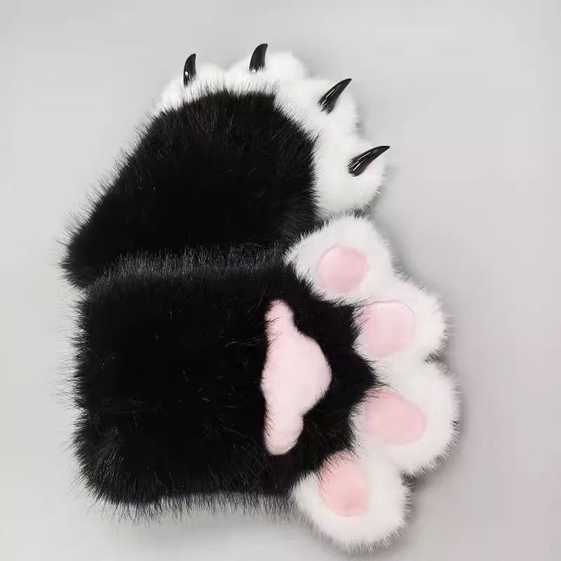Fursuit Cat Paw Gloves, Plush Sound Claw Hand Paws, Furry Costume Accessory for Cosplay Halloween Anime Convention Party Prop