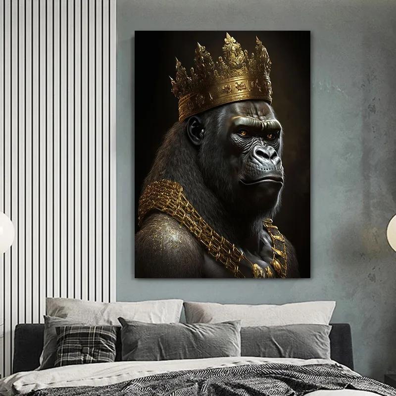 Luxury Gold King Animal Posters Gorilla Leopard Deer Lion Tiger Eagle Fox Canvas Painting Wall Art Pictures Room  Home Decor