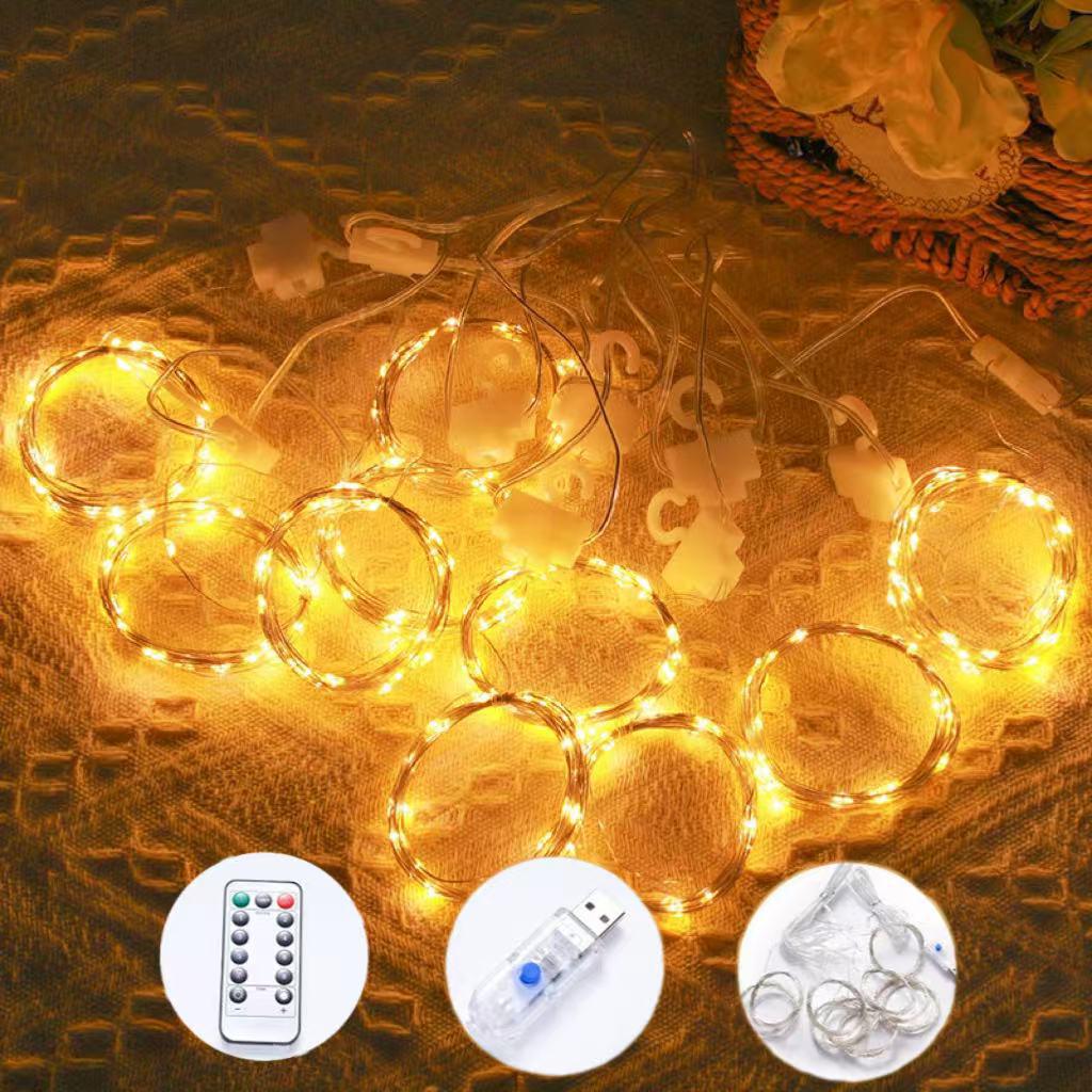 3x3m USB Remote Copper Wire Curtain Lights for Bedroom & Christmas Décor