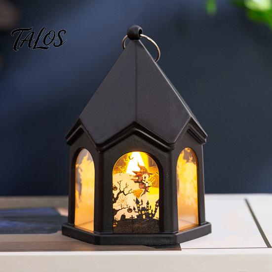 Flickering Candle Lights Halloween Pumpkin Lantern, Gothic House Shape LED Light Safe Night Lamps for Children Party, Spooky Table Centerpieces, Home