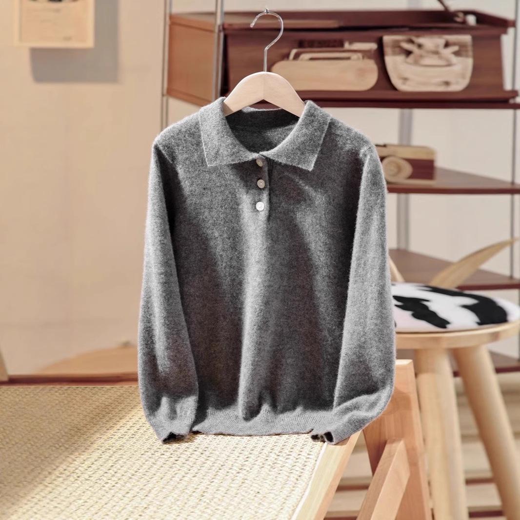 

Детский шерстяной свитер поло с воротником - Однотонный, Унисекс, Идеален для осени/зимы 160 cm