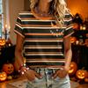 Women's Casual Short Sleeve T-Shirt with Halloween Print for Holiday Party Wear